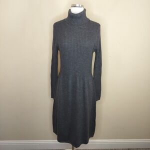 Talbots Merino Wool Sweater Dress Ribbed Knit Turtleneck